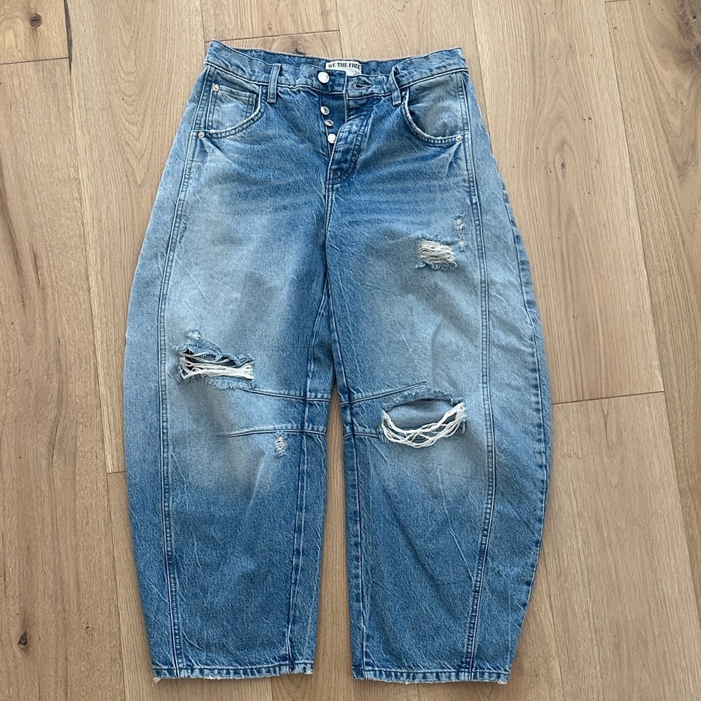We The Free Vintage Wash Good Luck Mid Rise Barrel Jeans